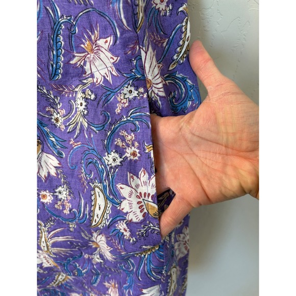 J. Jill Love Linen Midi Dress Floral Pansy Sleeveless Pockets Casual Purple Sz M - Picture 6 of 7